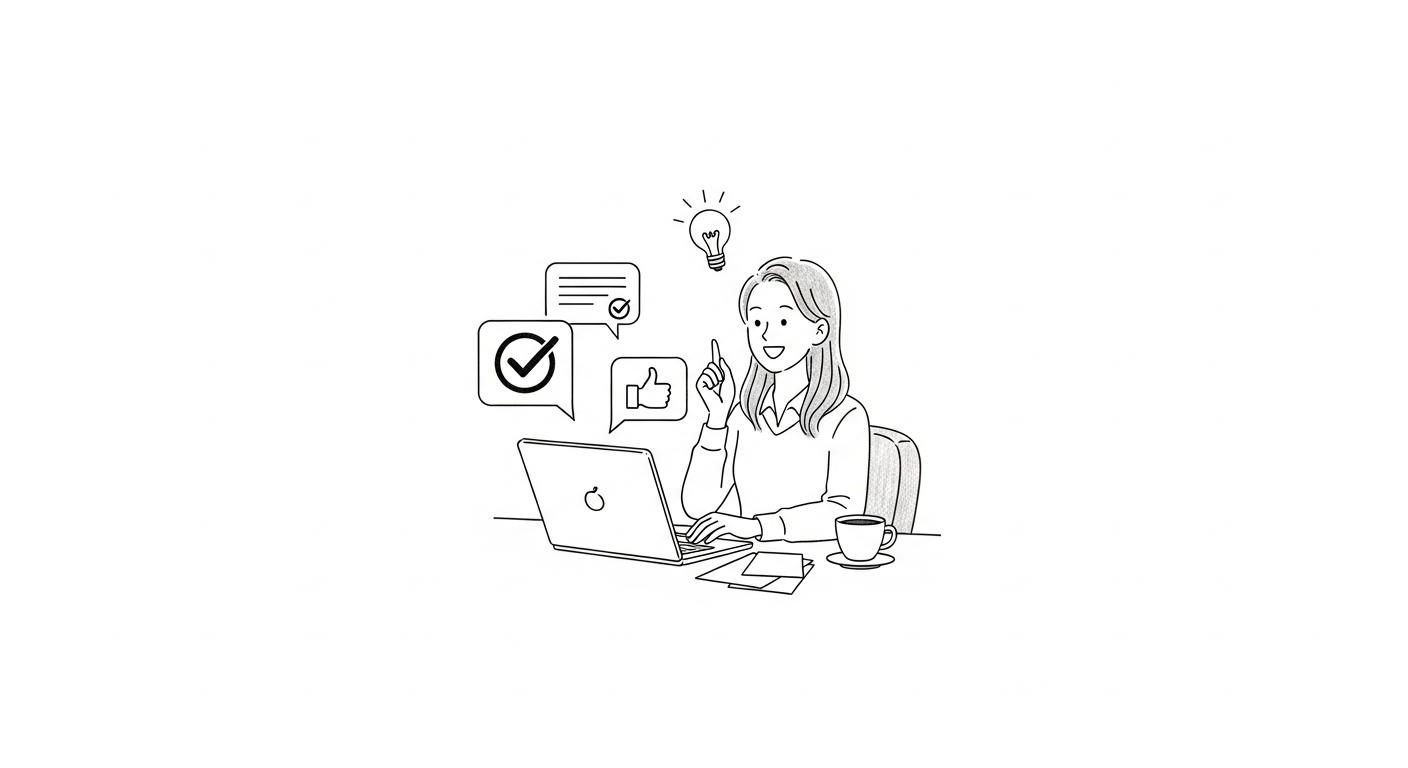 副業Webライターがノートパソコンでクライアントとチャットしている手描きイラスト