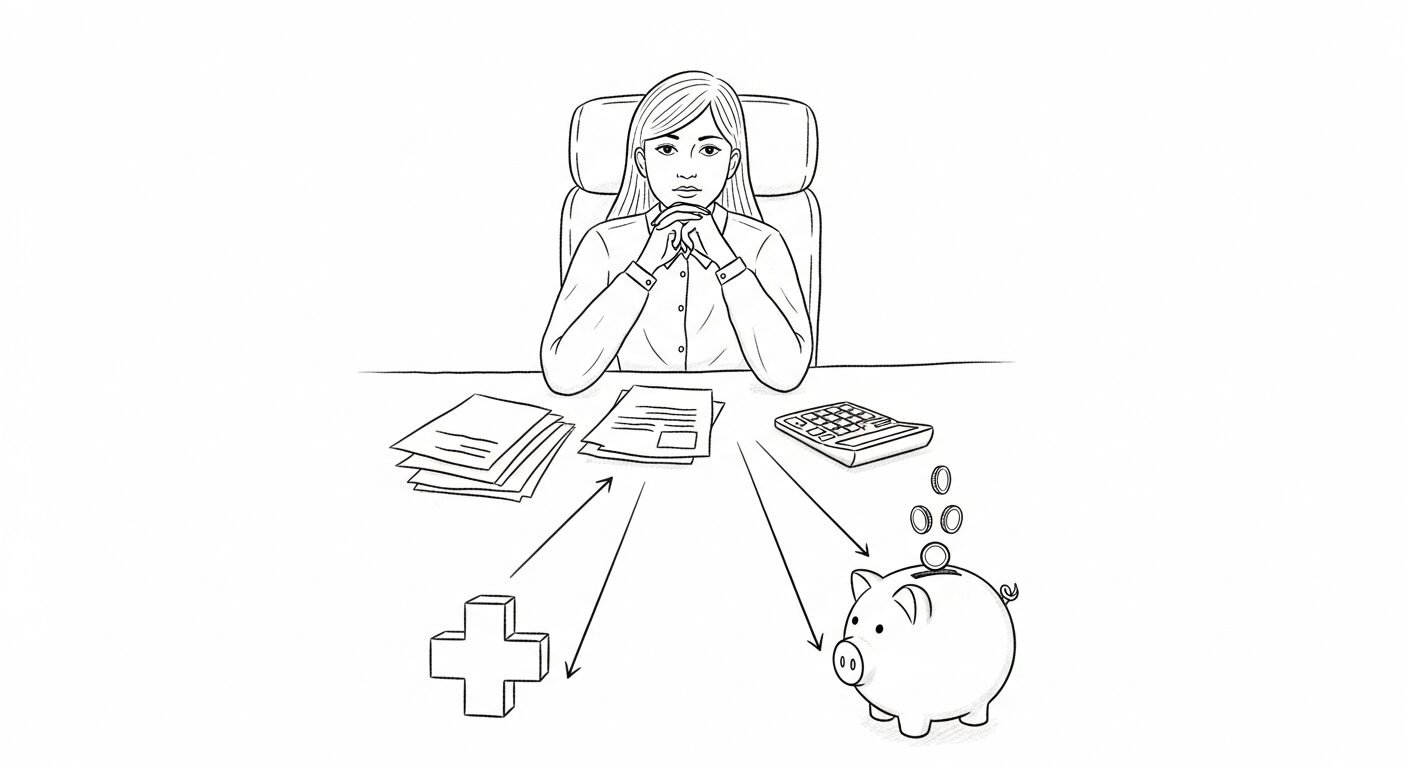 フリーランスの社会保険手続きを検討している人の手描きイラスト