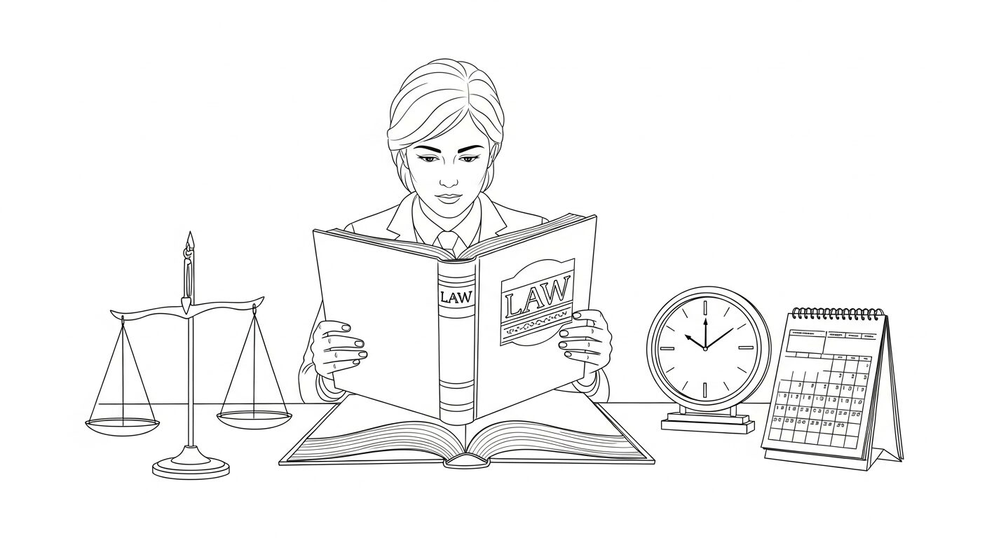 労働基準法改正を確認するサラリーマンの手描きイラスト