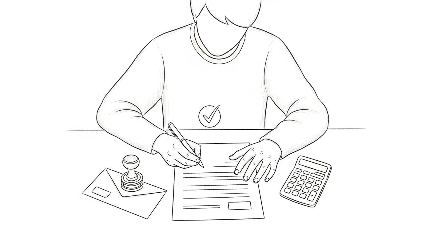 開業届を記入している人の手描きイラスト