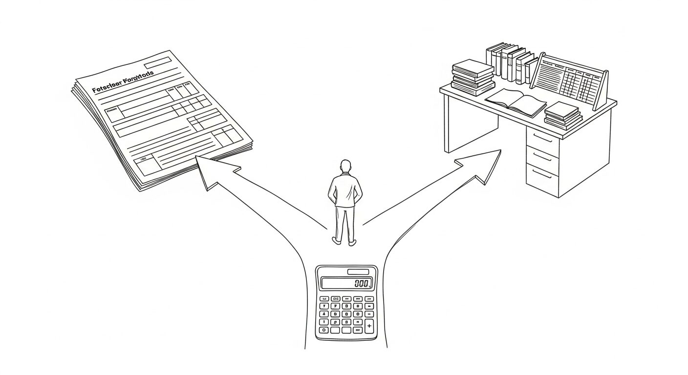 事業所得と雑所得の選択を考える人の手描きイラスト