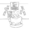 副業の確定申告をする人の手描きイラスト
