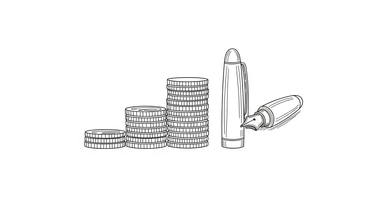 コインが積み上がるイラストとペン