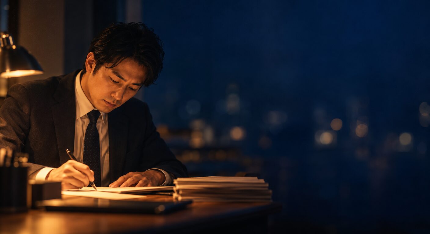 副業サラリーマンが年末調整の書類を記入しているイメージ